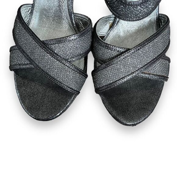 Adrianna Papell 10 silver slate sparkle formal strappy heels platform evening - Picture 4 of 13